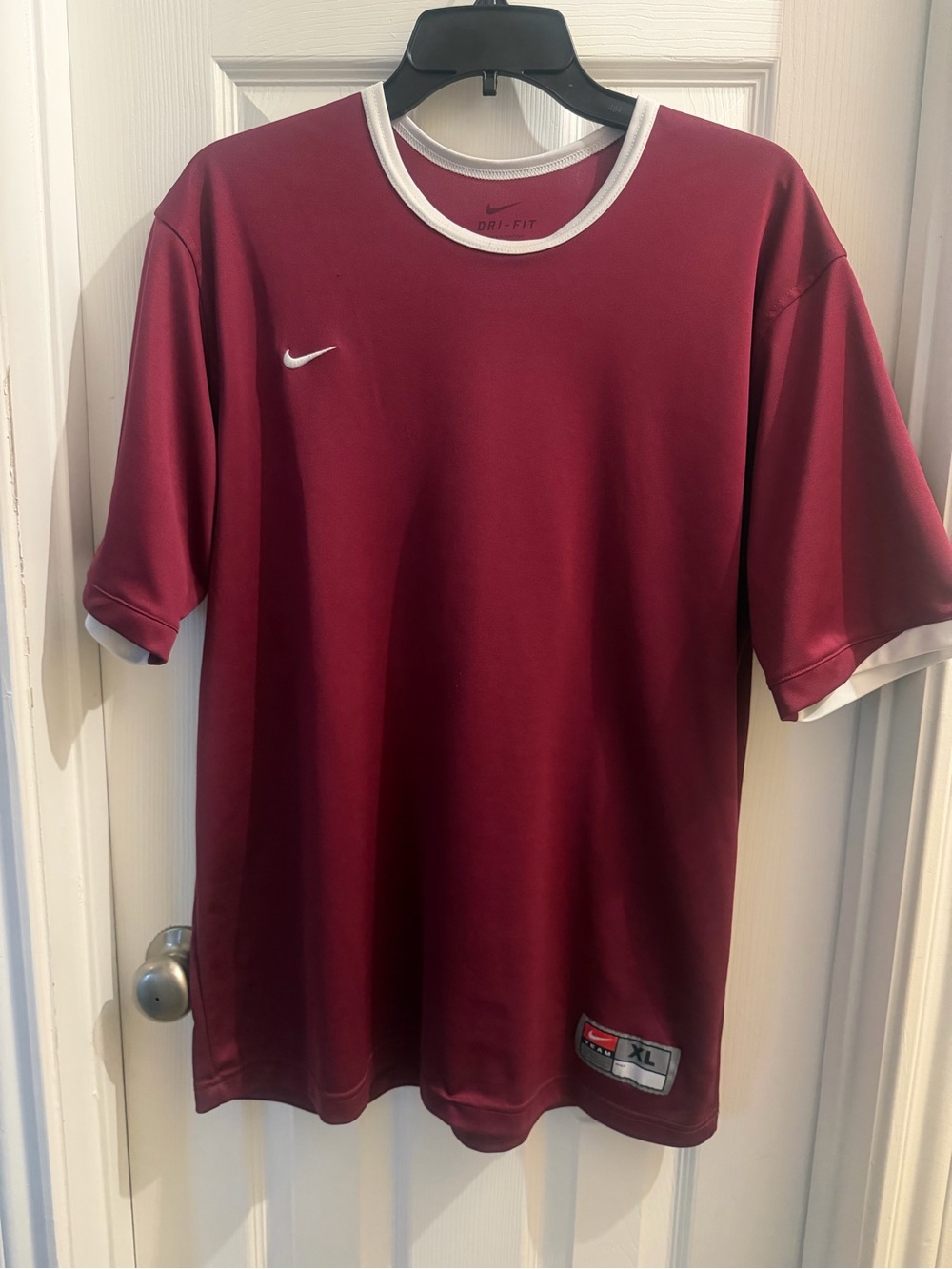 Nike Men’s Maroon Short Sleeve Dri-FIT Performance Shirt with White Trim